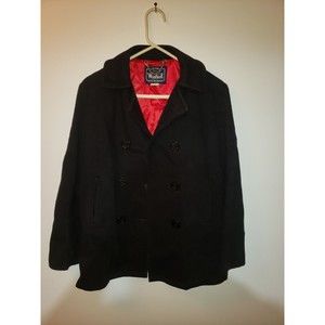 WOOLRICH Women's Navy Blue Lined Wool Pea Coat Jacket Anchor Buttons Size 10